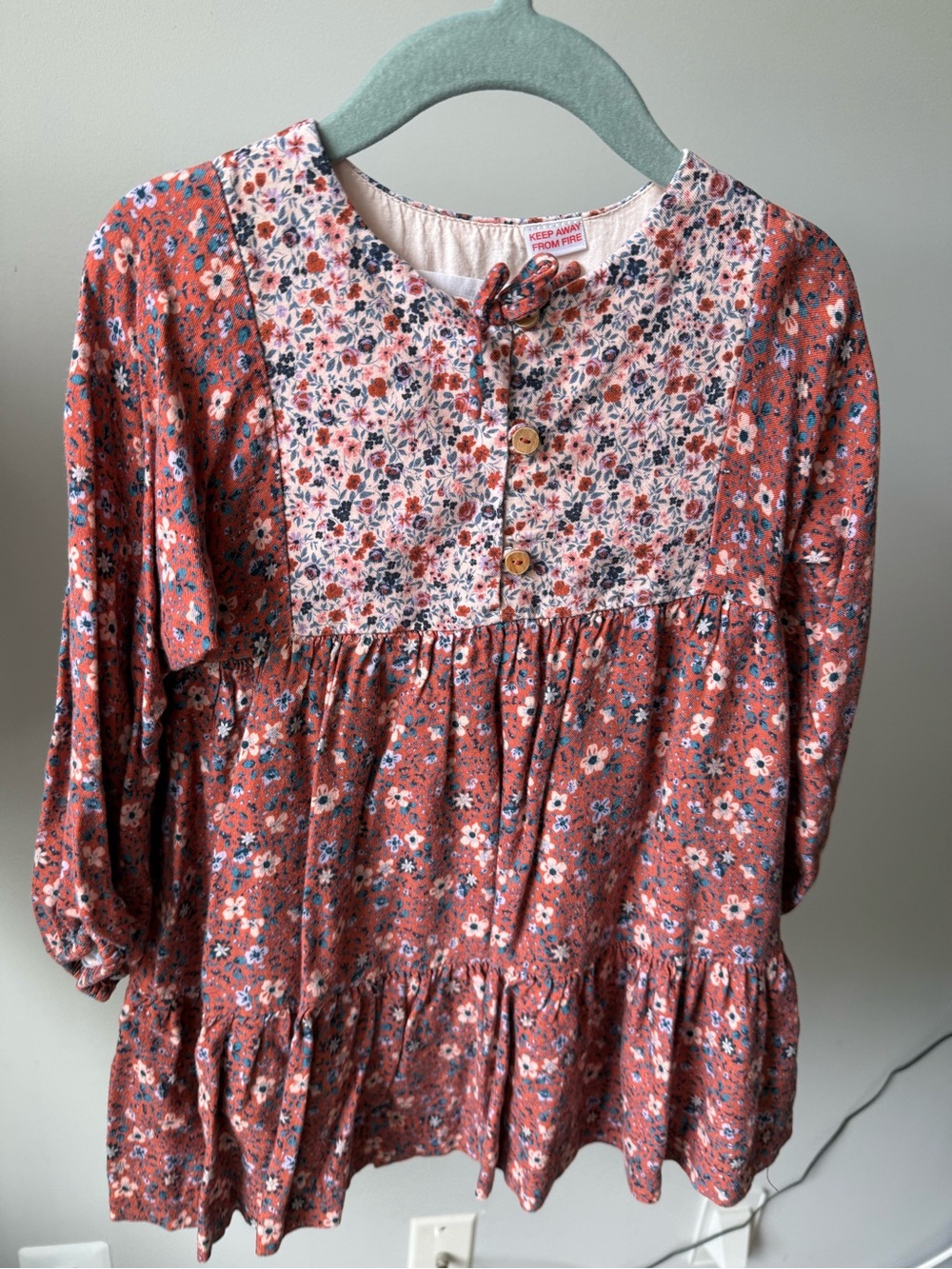 Zara Rust Floral Tiered Tunic Dress with Cream Yoke